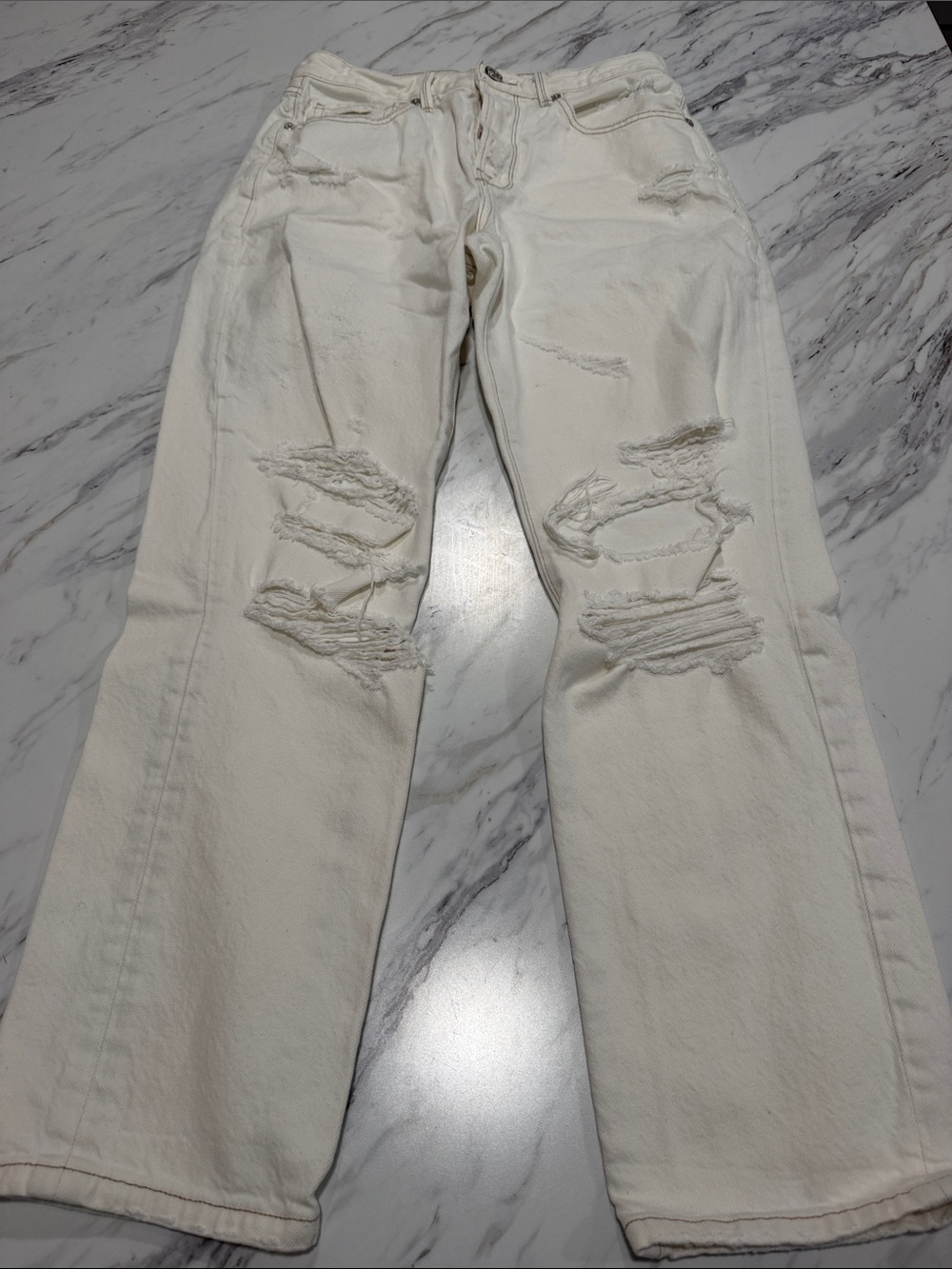 Frame Denim Off-White Distressed Bootcut Jeans